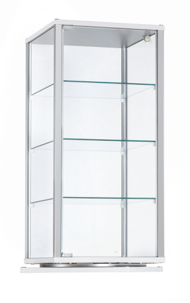 Alu-Aufsatzvitrine drehbar 41,7x41,7x97,2 cm, optional LED Beleuchtung