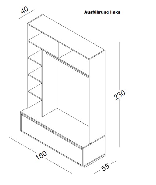 Wandelement H 230 cm B 160 cm