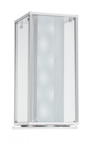 Alu-Aufsatzvitrine mit Lochblechsäule drehbar 41,7x41,7x97,2 cm, optional LED Beleuchtung