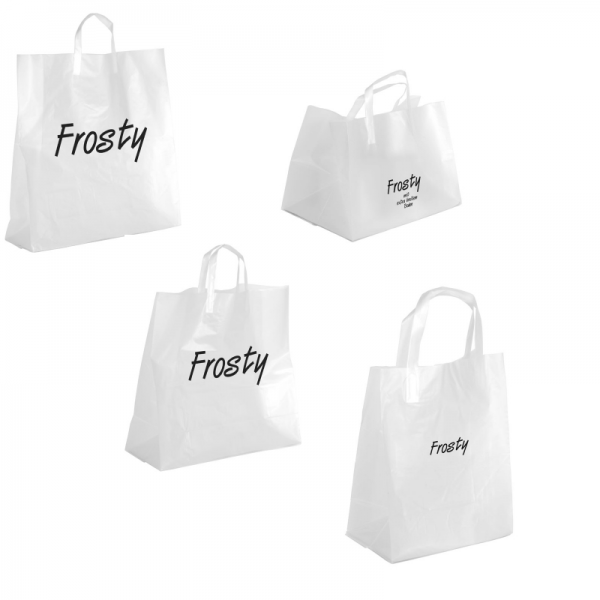 Kunststofftragetasche "Frosty" milchig-transparent mit Logo